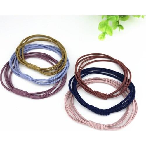 50 Pcs Korean Version of Simple Basic Knotted Four-in-one Hair Loop High Elasticity Hair Tie for Ladies