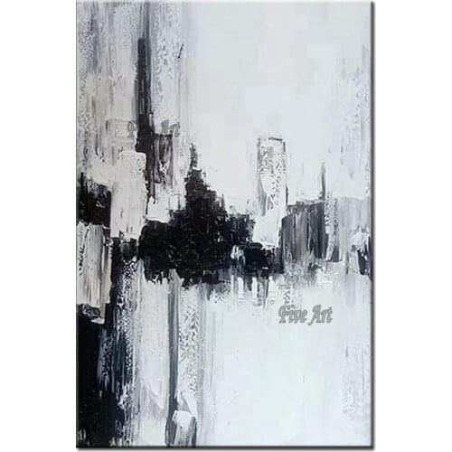 100% Hand-painted Black And White Abstract Oil Painting Wall Hangings Picture Paintings Artwork Canvas Wall Art Free Shipping