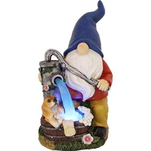 Garden Gnome Statues Solar Powered LED Lights Resin Elf Figure Illuminated Garden Art Outdoor Spring Decorations for Patio Porch