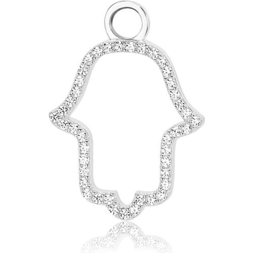 Valori Jewels Plain Hamsa, Zirconia White Gemstone, Rhodium Plated, Sterling Silver Earring Charm