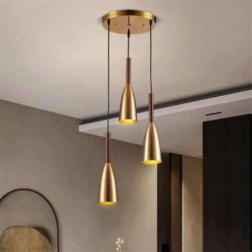 Modern Minimalist E27 Pendant Lamp Nordic Brass Pendant Light Retro Metal Handing Lamp Bedroom Living Room Loft Light
