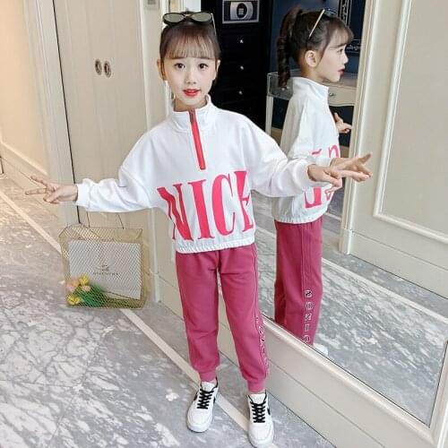 Girls Sport Clothes Set Sweatshirt + Pants Clothes For Girls Letter Pattern Costume For Girl Teenage Childrens Tracksuit