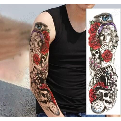 Waterproof Temporary Tattoo Sticker skull bride bridegroom Crown rose full arm fake tatto flash tatoo sleeve tato for men women