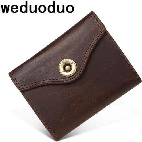Weduoduo New Men Wallet 100% Genuine Leather Casual Credit Card Holder Luxury Card Wallet Short Hasp Men Women Purse