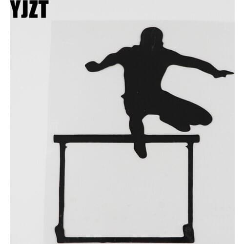 YJZT 12.2CMX14.6CM Fun Hurdler Running Jumping Vinyl Car Sticker Black/Silver 8A-0830