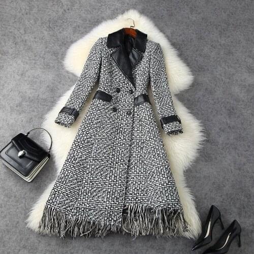 European and American womens wear 2020 winter new style Long sleeve lapel Double breasted tassels Fashionable tweed coat
