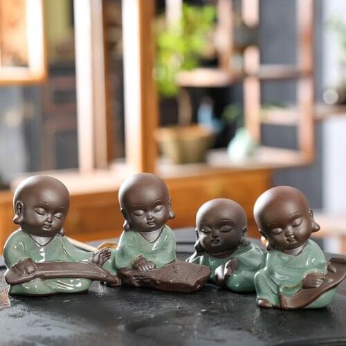 1Piece Happy Monk Buddha Statue Purple Clay Tea Table Tea Room Decoration Tea Pet Smiling Buddha Lucky Decoration Zen Ornaments