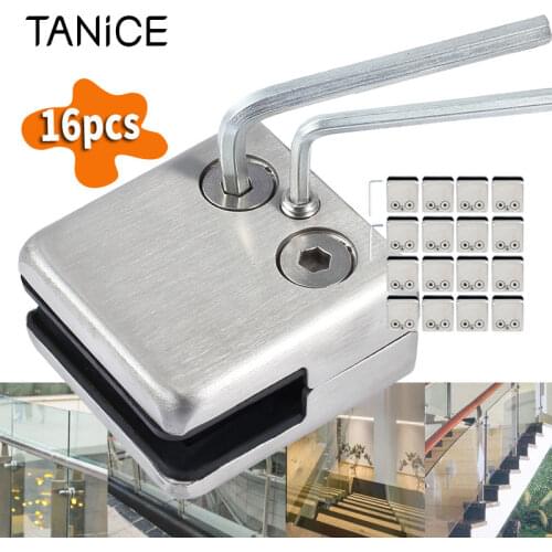 TANiCE 16Pcs M Size 304 Stainless Steel Glass Clamp Square Wall Mounted Clamp Holder Bracket Clips Kit Fit For 8-10 mm Glass