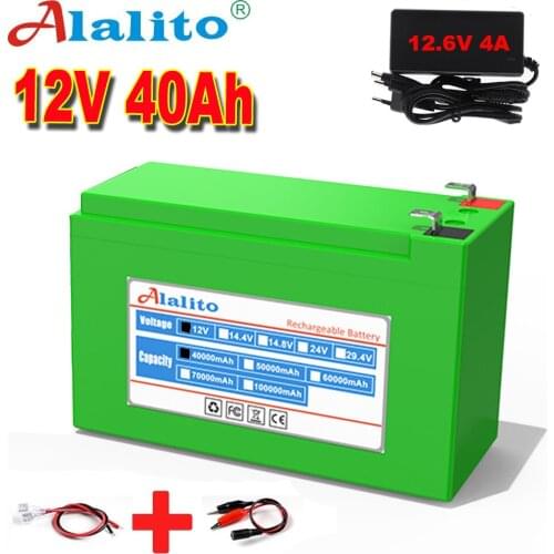 NEW 12V 40Ah 18650 lithium battery pack 3S6P built-in high current 30A BMS for sprayers, electric vehicle batterie+12.6V charger
