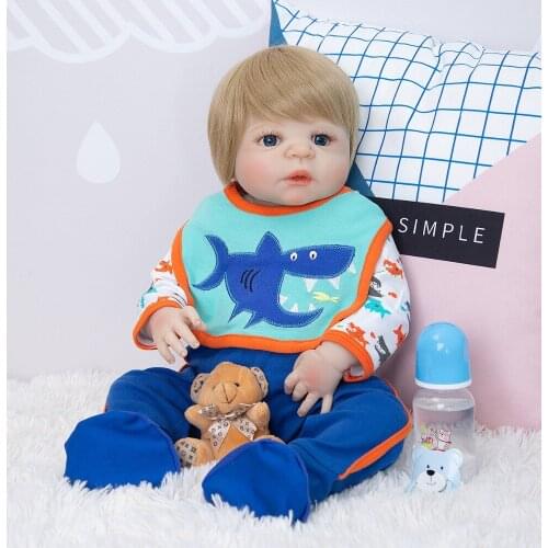 Bebes doll with 57 cm Full Silicone Baby Reborn Doll Boy Vinyl Look Real Fake Baby Toy For Kid Playmate Gift Xmas Present