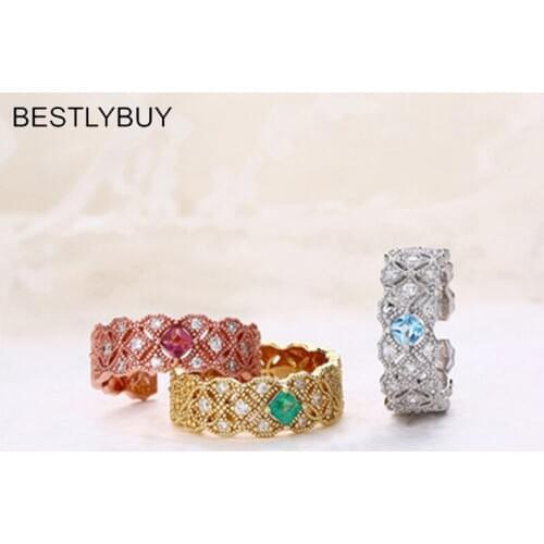 BESTLYBUY Classic Ring with Nautral blue topazs emeralds cut oct 3*3mm in 925 sterling silver jewelry with gift box