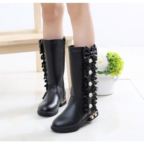 Girls boots Korean winter warm solid color round Kids snow boots flat bow big child girls student fashion boots