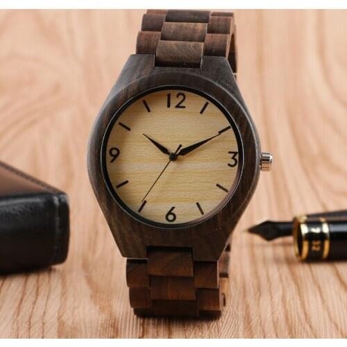 Analog Creative Luxury High Quality 100% Nature Wood Watches Mens Link Fold Clasp Bracelet Wrist Watch Male Sports Clock Gift