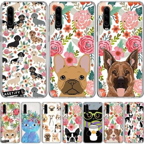 Cat cute cartoon dog flower Phone Case for Huawei P30 P40 P20 P10 Mate 20 10 30 Lite Pro P Smart Z Plus + Art Luxury Cover Coque