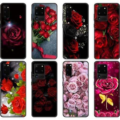 Black tpu Case For Samsung galaxy S20 /S20 PLUS/S20 ultra/S20+ /S20FE back cover red pink flowers