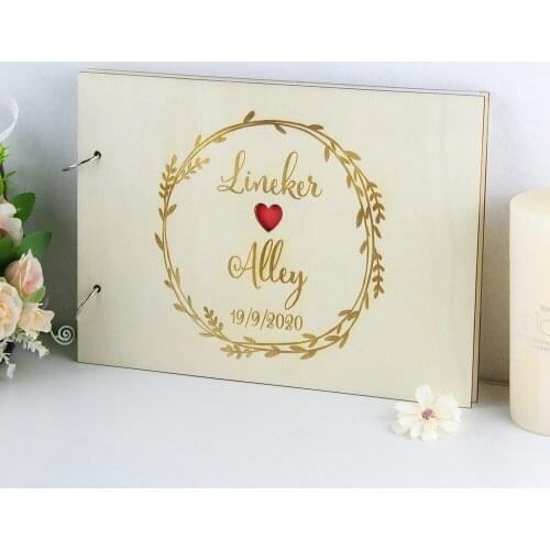 Custom Wooden Wreath Guestbook,Wedding Guest Book,Wedding Album Personalized Guestbook with Your Name Date