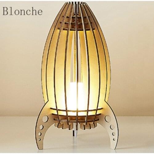 2021 Hot Wooden LED Night Lights Lamp Rocket Remote USB Nightlights Living Room Bedroom Decoration Kids Holiday Gifts Desk Lamp