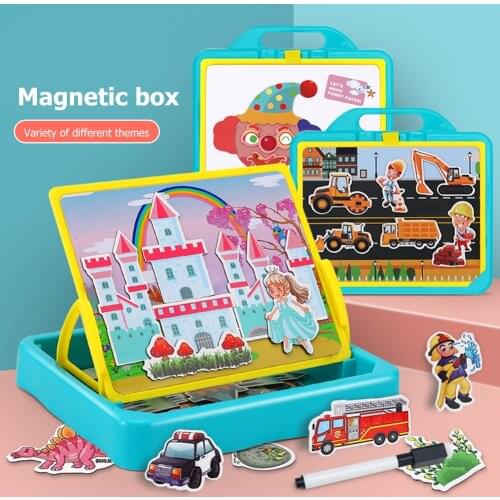 Kids Magnetic Jigsaw Puzzle Cards Toys Animal Castle Life Scenes Drawing Board Educational Learning Study Toy Gifts
