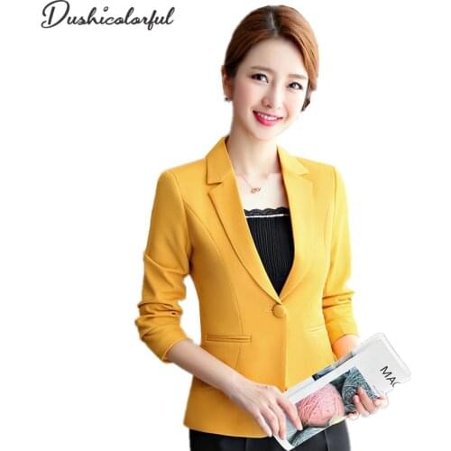 Woman Blazer Autumn Winter Formal Jackets Coat Campera Mujer Office Ladies Elegant Work Wear Blaser Black Tops Yellow Plus Size