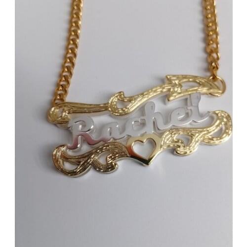 Custome Double Name Personalized 3D Necklace Two Layer Name Necklace Double Plated Name Heart Pendent Women Men Hiphop Gifts