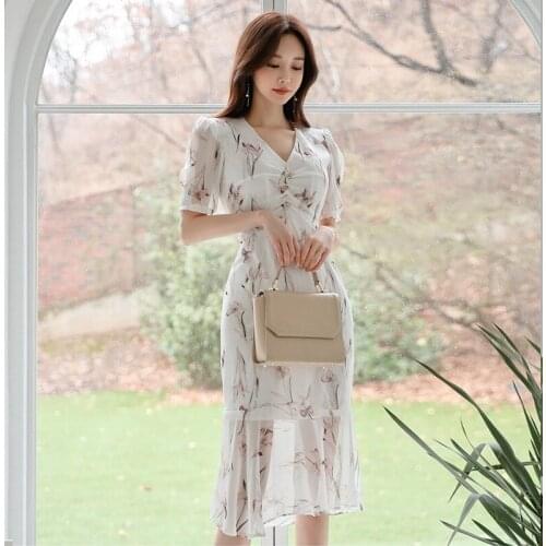 Elegant OL Office Lady Dress 2020 Sprin High Waist Slim Short Sleeve White Mesh Vestido Stitching Decoration Party Dress Women