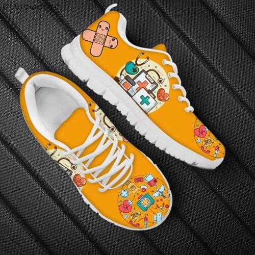 ELVISWORDS Women Fashion Health Day Drawn Print Sport Sneakers Nursing EMT Design Paramedic Casual Flat Walking Shoes Breathable