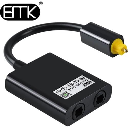 EMK Digital Optical Splitter Audio Cable 2-Way SPDIF Toslink Splitter Cable 1 input 2 Output Optical adapter Speakers TV PS4 DVD