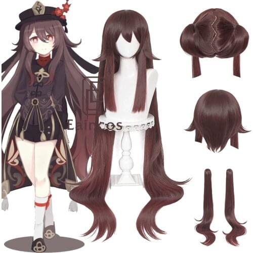Genshin Impact HuTao Cosplay Wig 110cm Long Brown Hair Anime Halloween Heat Resistant Synthetic Wigs