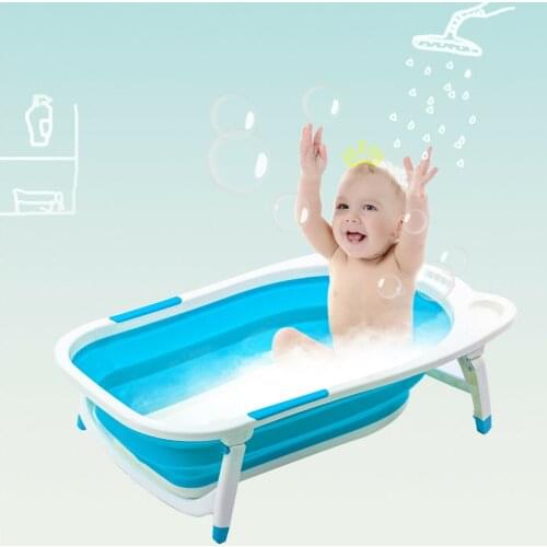 Blue Baby Folding Bathtub Infant Collapsible Portable Shower Basin w/ Block