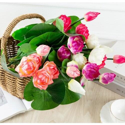 Artificial Simulation Silk Lotus Flower 4 colors Green Plants Decoration for Home Hotel Garden Table Decor