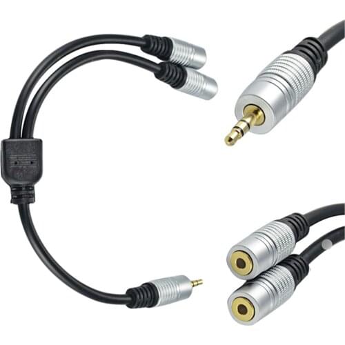 3.5mm 1/8" female to 2 3.5mm male input TRS Stereo Audio Adapter splitter cable 0.3m