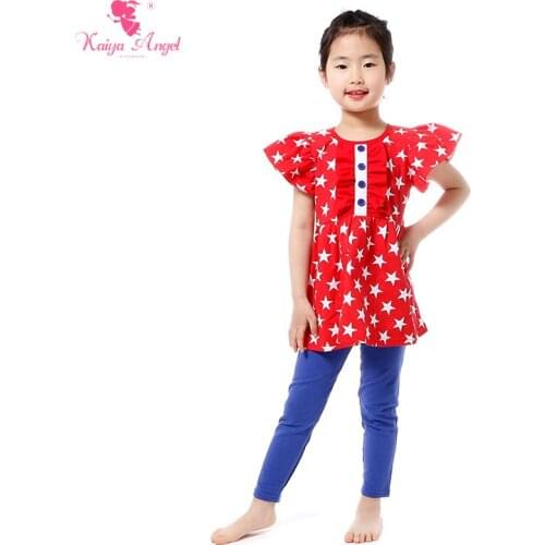 Kaiya Angel Super Star 4th Of July Outfits Top Shirt Leggings Set Clothes Set For Kids Girl Summer Children Clothing Sets 2017