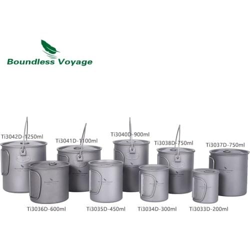 Boudless Voyage Outdoor Camping Titanium Pot Cup Mug with Lid Folding Handle