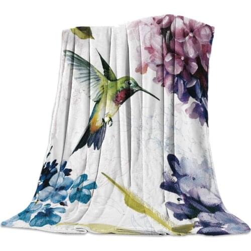 Lightweight Throw Blanket Warm Fuzzy Plush Blankets Flannel Fleece Bed Blanket Purple Flowers Birds Reserviber Blanket for Sofa