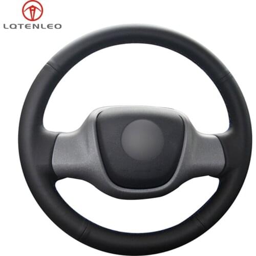 LQTENLEO Black Genuine Leather DIY Hand-stitched Car Steering Wheel Cover For Mercedes Benz Smart Fortwo