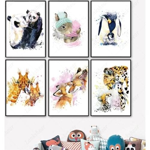 Morocco Leopard Color Animal Canvas Painting Panda Rabbit Penguin Giraffe Fox Nordic Posters and Prints Wall Art Pictures Decor