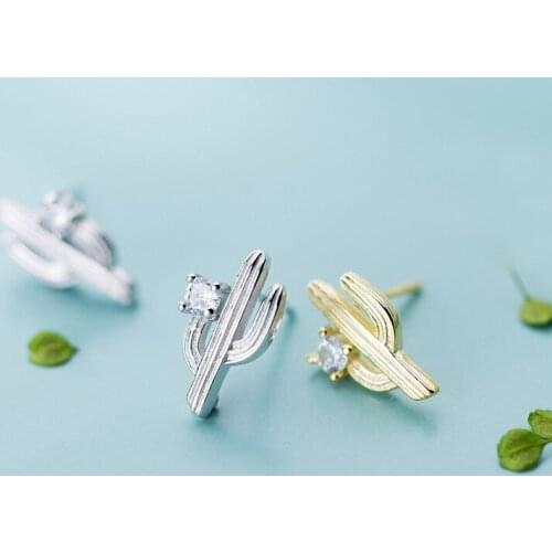 MloveAcc 100% Genuine 925 Sterling Silver Sweet Dazzling Cactus CZ Stud Earrings for Women Girls Silver 925 Jewelry Gift