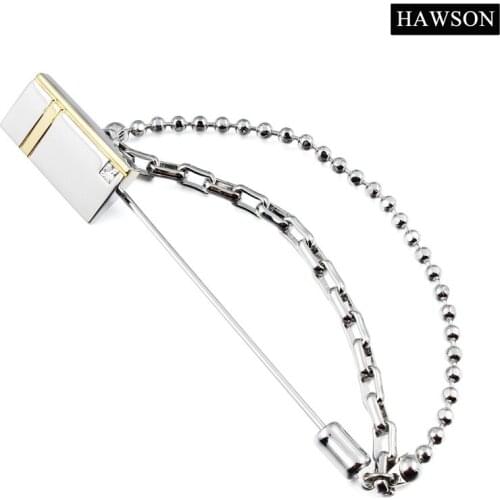 Men Brooches Pins Crystal Rectangle Design Pin Chain Wedding Shirt Best Gift