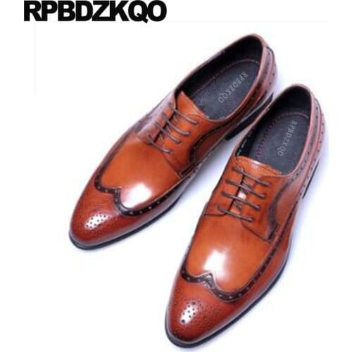 Runway Men Formal Wedding Shoes Plus Size Italian Brown Office Black Wingtip Business Dress Brogue Derby Pointed Toe Oxfords