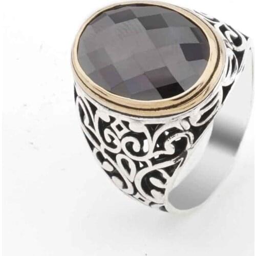 Black Zircon Silver Men Ring
