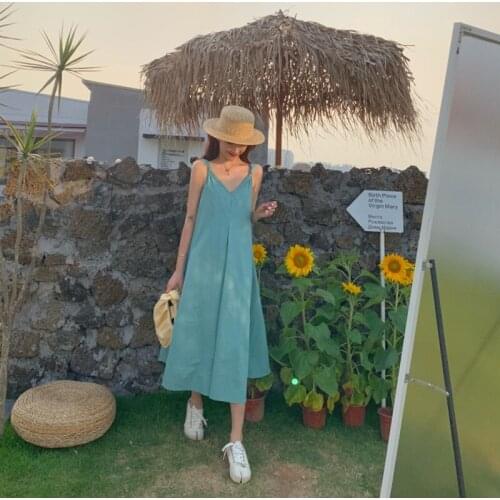 Dress Woman Summer 2020 New Sexy Sleeveless Vest Lining Dresses V Neck Spaghetti Strap Boho Dress Bohemian Vestidos AA5396
