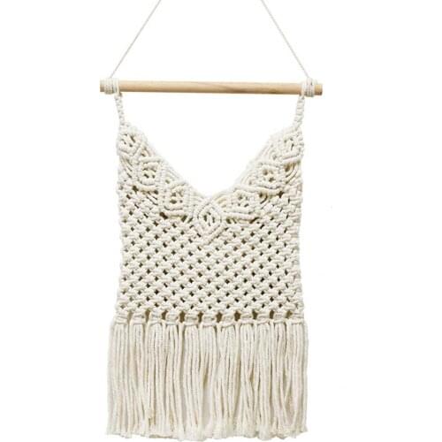 Hand-Woven Net Bag Tapestry Flower Plant Basket Hanging Magazine Storage Organizer Bohemian Cotton Tapestry Wall Decoration