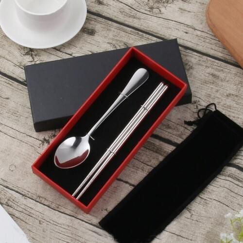 100set/lot Portable Stainless Steel Korean Dinnerware Sets Personalized Wedding Souvenirs Business Gifts With Gift Box ZA4964