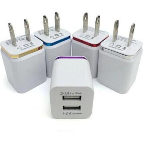 100pcs/lot metal 2.1A+1A us eu Dual usb ports Ac home wall charger power adapter plug for iphone X 8 7 for samsung