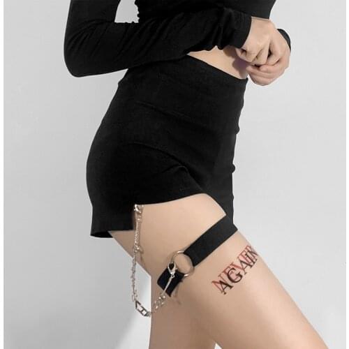 2021 Spring and Summer Women Sexy Solid Color Personality Chain Slim Black Shorts Fashion High Waist Bag Hip Casual Streetwear