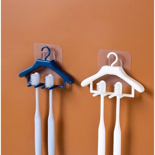Creative Mini Hanger Shape Toothbrush Holder Wall Mounted Free Punch Couple Toothbrush Rack Bathroom Storage Rack U3