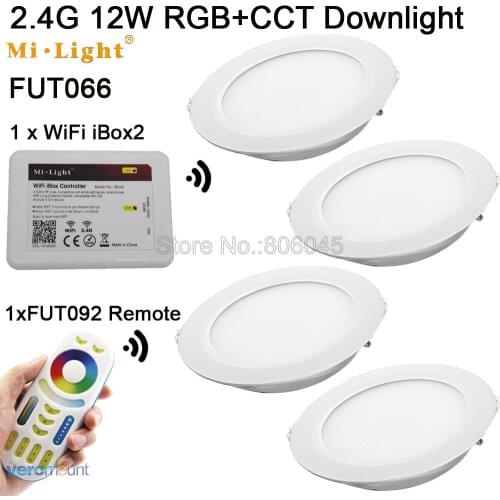 AC85-265V MiLight 2.4G RF Wireless 4-Zone Touch Remote 12W RGB+CCT (RGB+CW+WW Full Color) Smart LED Downlight FUT066 App Control