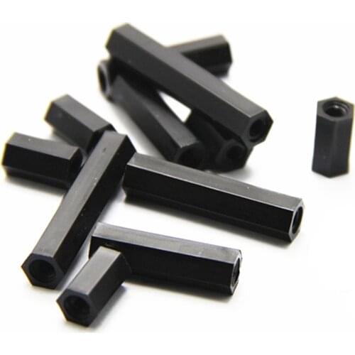 50Pcs M3 M4 Black Spacing Screws Hex Nylon Standoff Spacer Column Flat Head Double Pass Nylon Plastic