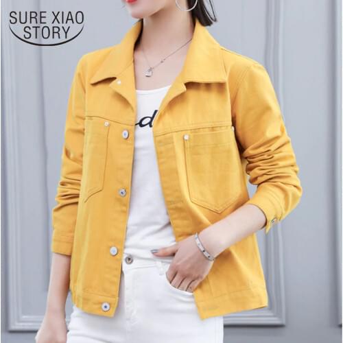 2021 New Spring Autumn Denim Yellow Jacket Women Loose Jeans Jacket and Coat Fashion Overcoat Long Sleeve Jacket Ladies Tops