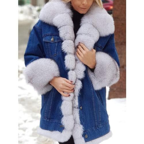Ladies Fur One Denim Long Long Sleeve Jacket Plenty